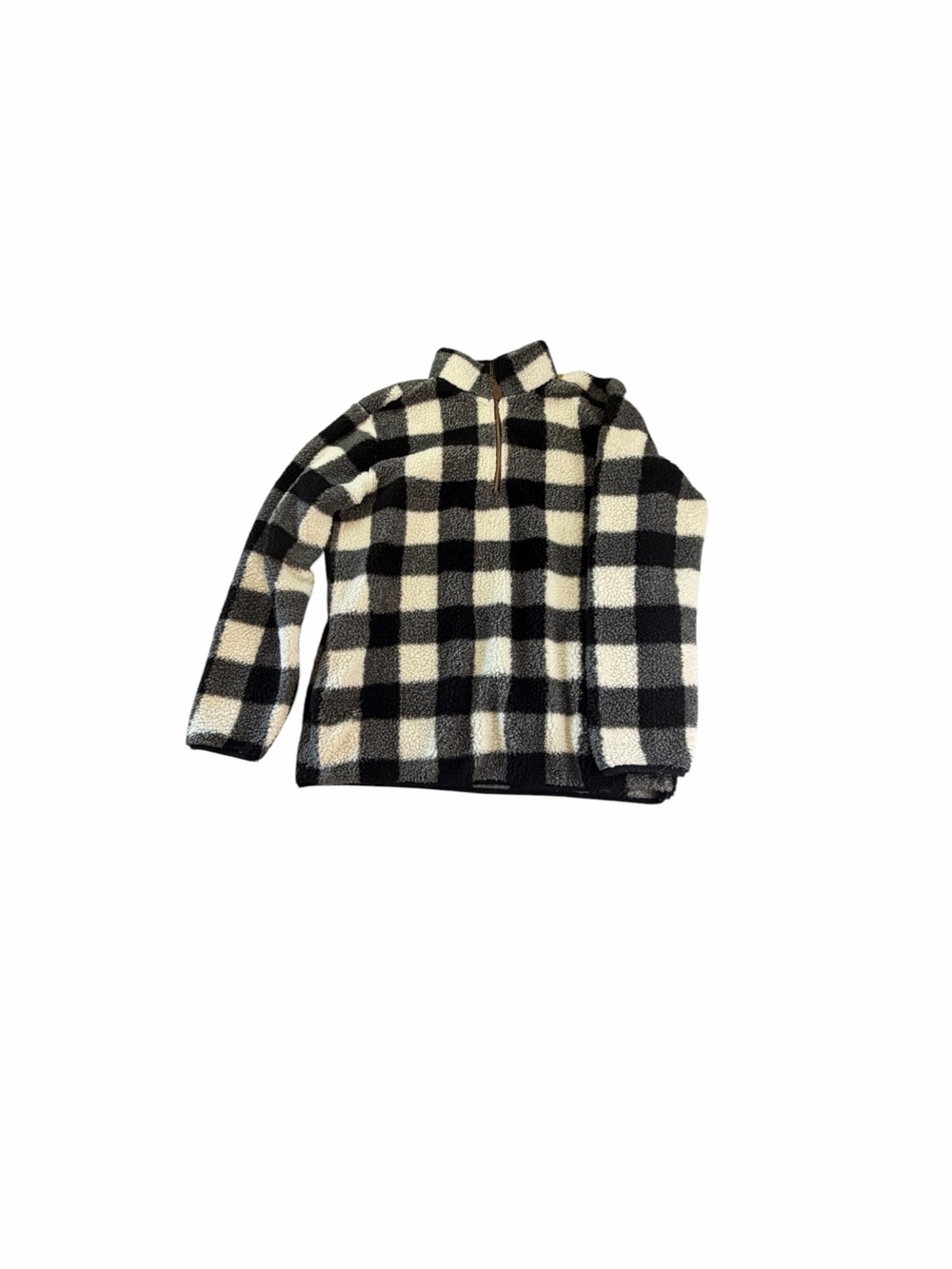 C.C Black and Cream Buffalo Check Sherpa Pullover Jacket